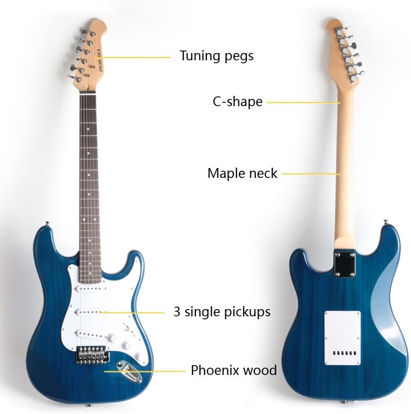 demusea DST-30 Full Size Electric Guitar Beginner Starter Practic With Gig bag And Strap (DST-30, Blue) - Image 2